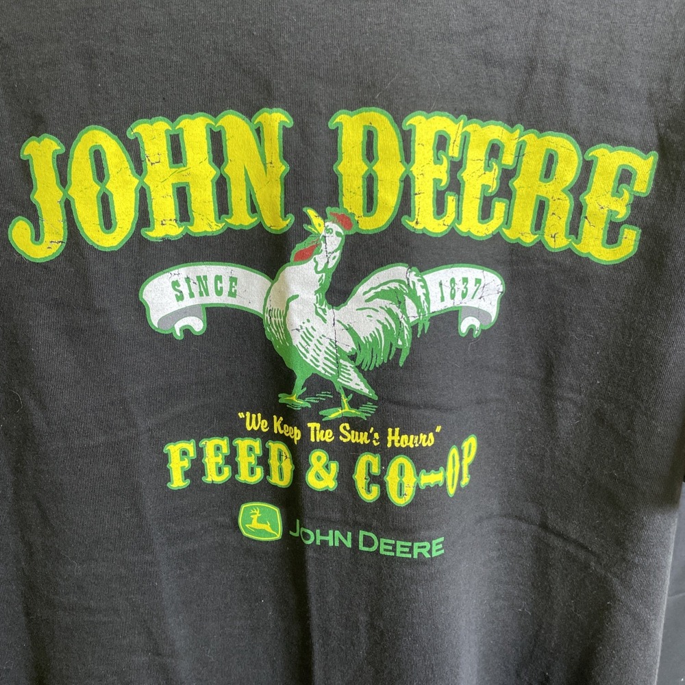 John Deere Feed & Co Op Rooster Graphic T-Shirt XL Black NWT 100% Cotton